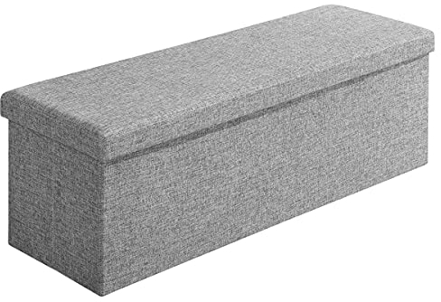 Casaria® Sitzbank mit Stauraum Faltbar Grau 115x40x40cm Gepolstert Deckel Leinen - Optik Schlafzimmer Wohnzimmer Flur Sitztruhe Truhenbank Polsterbank