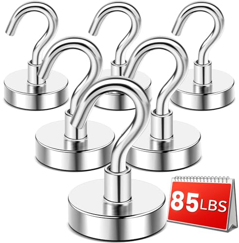 DIYMAG Magnetic Hooks,85lbs Heavy Duty Magnets with Hook Silver 6 Pack