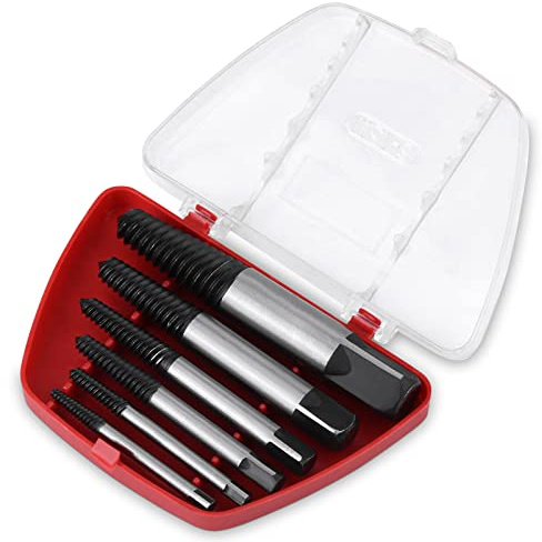 Easy Out Bolt Extractor Set, 6Pcs Water Pipe Remover Damaged Screw Bolt Extractors Set, HSS Damaged Screw Extractor Bolt Stud Remover Set Thread Broken Stud with Storage Box for Household