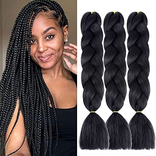 Braids Extensions schwarz, 3 Stücke Braiding Hair Extensions | ombre braiding hair 24 Zoll for Twist Crochet Box Braids Flechten haar