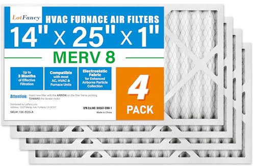 LotFancy 14 x 25 x 1 Luftfilter, MERV 8 AC Ofenfilter, 4 Stück gefaltete Klimaanlage HVAC Filter (tatsächliche Größe: 35 x 62 x 1 cm)