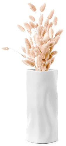 Navaris Vaso Alto da Interno 25 cm - Ceramica per Fiori - Bianco Moderno a Forma di Sacchetto - Decorativo Interno