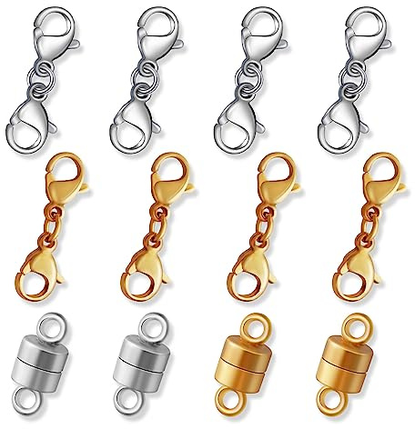 Verschlüsse für Armbänder, 12 Stück Kettenverschluss Gold Silber, Armband Verschluss Edelstahl, Doppelter Karabinerverschluss Ersatz, Verschluss Kette für DIY Schmuck Armbänder Halsketten