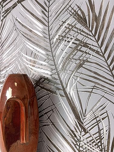 NEWROOM Tapete Grau Vliestapete Dschungel - Mustertapete Modern Braun Palmen Blätter Blumentapete Tropisch Dschungeltapete Regenwald inkl. Tapezier-Ratgeber