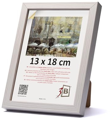 3-B Mega cornice bianca con venature del legno ottico, 13 x 18 cm, cornice in legno, cornice per foto, cornice per ritratti con vetro acrilico