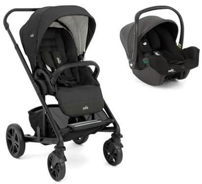 Joie chrome Travel System, Kinderwagen, i-Snug 2 Babyschale, 0–22 kg, Ember | Buggy mit einfacher Klappmechanismus, ultraleicht, flache Liegeposition und Regenschutz – ideal travel system ab Geburt.