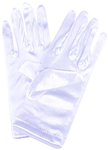Asudaro Satin Braut Hochzeit Handschuhe Kurze Satinhandschuhe Abendhandschuhe Volle Finger Brauthandschuhe Hochzeitskleid Handschuhe für Braut Hochzeit Oper Event Party Kleid Zubehör Weiß