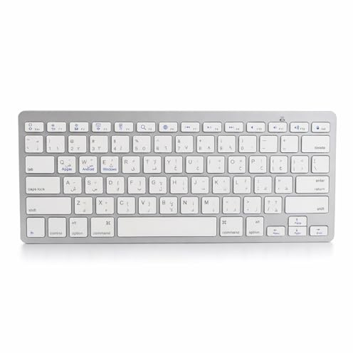 Plyisty Zweisprachige Tastatur, Kabellose Bluetooth-Tastatur, Kompakte Multi-Geräte-Tastatur für Android, Batteriebetrieben, QWERTY-Layout (Arabisch)