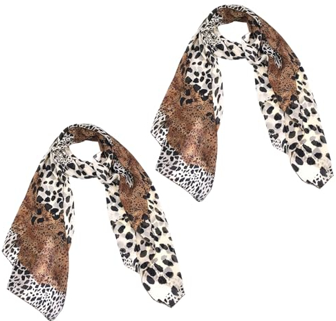 2 Stücke Damen Chiffon Halstuch für Schal Frühling Dünner Schal Soft Leopard Print Scarves,Eleganter Halstuch Damen Hochwertiger Damenschal aus Polyester Geeignet für alle Jahreszeiten