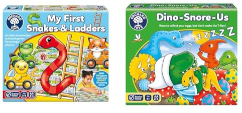Orchard Toys My First Snakes & Ladders Game for Kids - Large Toddler Games & Dino-Snore-Us Game, A fun Dinosaur Themed Board Game for ages 4+, Encourages Number and Counting Skills