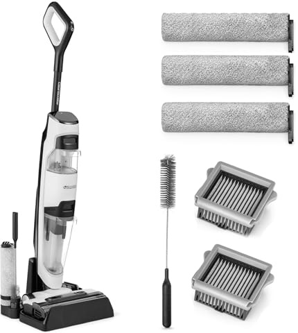 4Swiss VC024 Aspirapolvere Secco e Umido - Lavapavimenti Senza Fili con Lavaggio, Display LED, Auto-pulizia, 39 min di Autonomia - Per Pavimenti Duri, Tappeti, Allergici, Animali, a Batteria