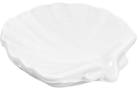 FONDOTIN Keramische Seifenschale in Muschelform Selbstentleerend Für Badezimmer Und Küche Praktischer Seifenhalter Für Dekorative Seifen Und Spülmittel