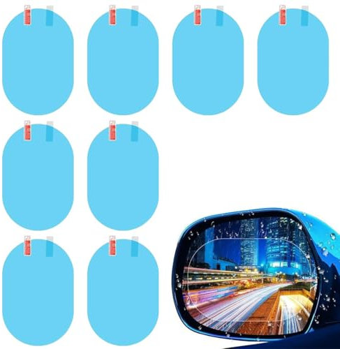 KOQAIIZ Film Anti-buée Miroir, 8 Pièce Film de Pluie pour Rétroviseur,Film Rétroviseur Antipluie,Film Imperméable Anti-Reflets et Anti-Buée,Car Rearview Mirror Film,Car Mirror Waterproof