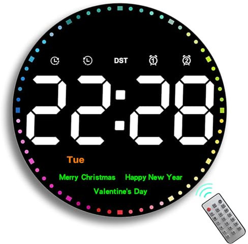 Reloj de pared, 10 Reloj de pared digital grande LED con mando a distancia con temporizador de cuenta regresiva temperatura día fecha y 2 alarmas para sala de estar, cocina, oficina, gimnasio