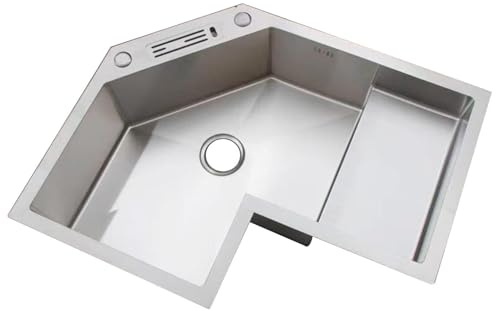 Lavello Angolare da Cucina in Acciaio Inox, Vasca Singola Fatta a Mano, Lavabo per Cucina e Balcone Con Tubo di Scarico (B)