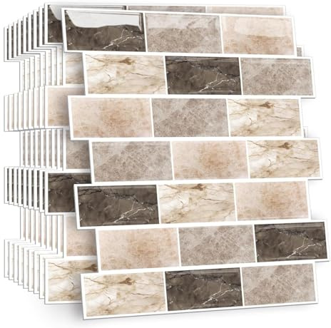HPNIUB 2D 10 Sheets Self Adhesive Wall Tiles,Stick On Wall Tiles Kitchen Splashbacks for Walls,Tile Stickers Peel and Stick Backsplash Splashback Decals Tile 30x30cm (Brown)