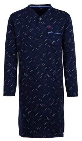 Henry Terre Chemise de nuit thermique à manches longues pour homme avec design à lignes, poche de poitrine et boutonnière, Tailles M-3XL, bleu marine, L