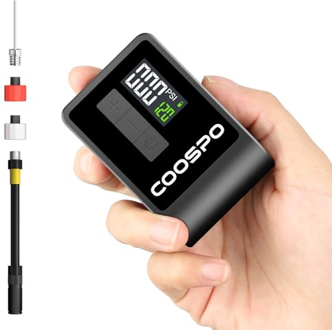 CooSpo Mini Electric Bike Pump, Portable Tire Inflator Portable Air Compressor, Max 120 PSI, Auto Shut-Off Air Pump with Presta/Schrader Valves for All Bicycles, Ball, Car Accessories