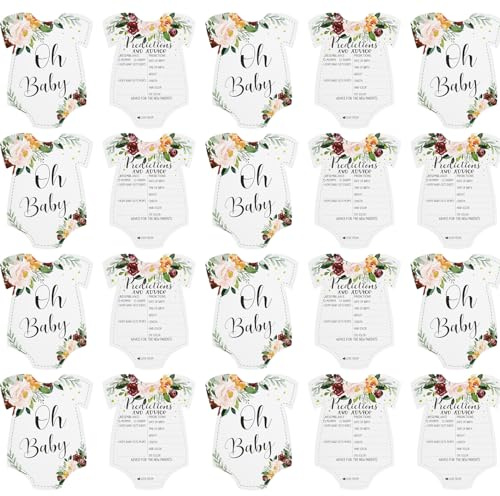 Bojueshaw 20 tarjetas de revelación de género para bebés, tarjetas de predicción de bebé, tarjetas de consejos de baby shower, decoraciones de fiesta de juego de baby shower para nuevos padres (flor)