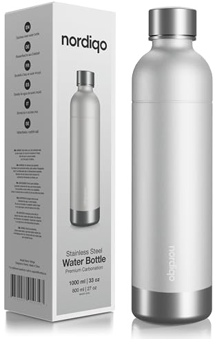 Nordiqo Edelstahl Sprudelflasche 1L | Kompatibel mit Aarke Carbonator 3, SodaStream Duo & Kunststoffflaschen | Nicht für Crystal & Jet | Kein Ablaufdatum | Plastikfrei