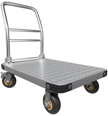 Schwerlast Plattformwagen (900 kg Tragfähigkeit) | Stahl Transportwagen mit 360°-Schwenkrädern (12,7 cm) | Klappbar Handwagen | 91 x 60 cm Flachbett | ideal für Lager, Werkstatt, Gastronomie