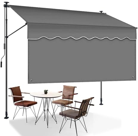 Tenda da Sole da Balcone con Manovella 3x1.2m, Senza Forare, Tenda da Sole Estensibili Avvolgibile Impermeabile da Esterno, Grado di Resistenza Ai Raggi UV, Regolabile in Altezza