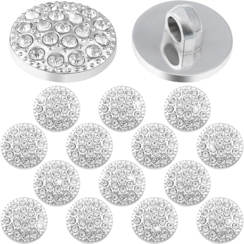 JYvivid 16 Stück 15 mm Strass-Knöpfe für Kleidung, silberne Knöpfe, Kristallknöpfe, Knöpfe für Kleidung, Jeans, Brautstrauß, DIY-Schmuck