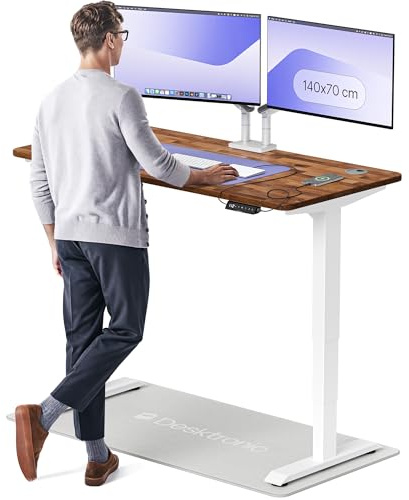 Desktronic Höhenverstellbarer Schreibtisch aus massivem Nussbaumholz (140x70cm) – Elektrisch höhenverstellbar mit flüsterleisem Dual-Motor & Touchscreen – Hohe Tragfähigkeit – Stehtisch HomePro