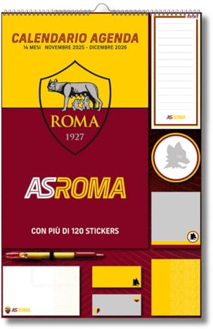EURO PUBLISHING: Calendario Agenda Roma 2026 14 mesi - Prodotto ufficiale - cm 29x44 (composto da penna, block notes, stickers e foglietti adesivi)