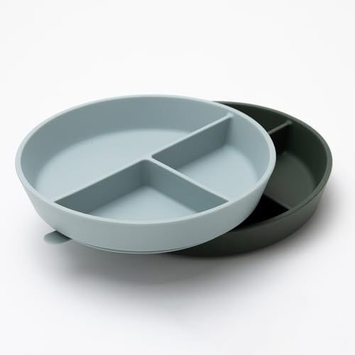 Kindsgard Silikon Teller – 2er Set mit Saugnapf & Unterteilung – rutschfest, BPA-frei, mikrowellen- & spülmaschinengeeignet – Baby Teller ab 6 Monaten (Oliv & Mint)