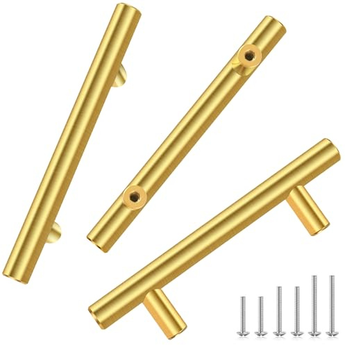 20 Pack 5 Inch Brushed Brass Cabinet Pulls for Kitchen Drawer, Stainless Hardware Steel Drawer for Wardrobe Bathroom Cupboard Furniture Pulls, Golden Cabinet Handles 5”Length, 3”Hole Center