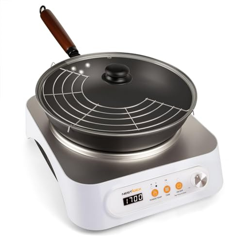 Portable Electric Induction Wok Burner, 13 Carbon Steel Wok Included, 1700W Non-Pulse Heating, Professional Concave Countertop Stir-Fry Cooking System for Kitchen Apartment RV