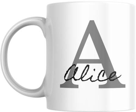 fapadjo Mug Personnalisé Prénom - Tasse Céramique 330 ml avec Initiale en Gros + Nom Calligraphie - Fabriqué en France, Cadeau Anniversaire Maman, Micro-ondable Lave-Vaisselle
