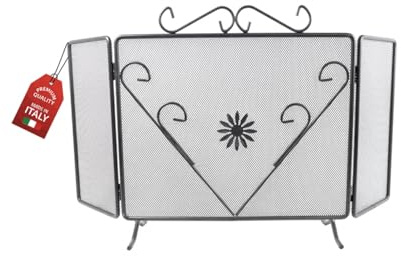 MOHOME Parascintille per Camino Angolare Nero Ferro Battuto Design Floreale 45 x 90 cm Cuore Griglia Paraschizzi Made in Italy Caminetto Parafuoco Protezione per Stufa e Caminetti Accessori per Camino
