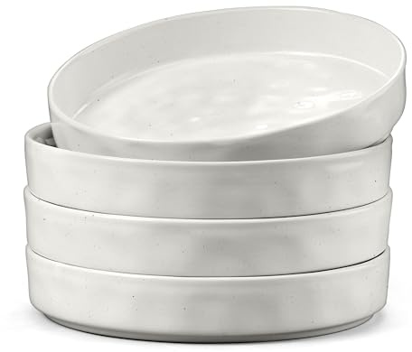Herogo Pasta Bowl Set of 4, Stoneware Salad Bowls 21 cm, 30 oz Reactive Glaze Serving Bowl for Noodle Soup Fruit, Microwave and Dishwasher Safe, Chip and Scratch Resistant, Deep Edge, Speckled White