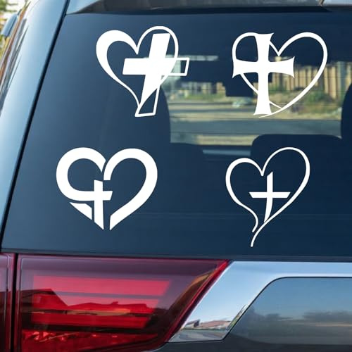 PRESSINART 1 Pieza de Calcomanía de Corazón Cruzado Blanca para Auto con 2 Estilos Diferentes Adhesivo Reflectante para Auto Casco Camión Portátil Impermeable Y Autoadhesivo Decoración de 4 Pulgadas