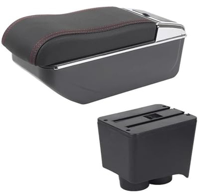 Modifiziert Autoinnenausstattungsteile Mittelkonsole Ablagefach Schwarze Armlehne Für VW Für Polo 9N 3 2002-2009(Red line)
