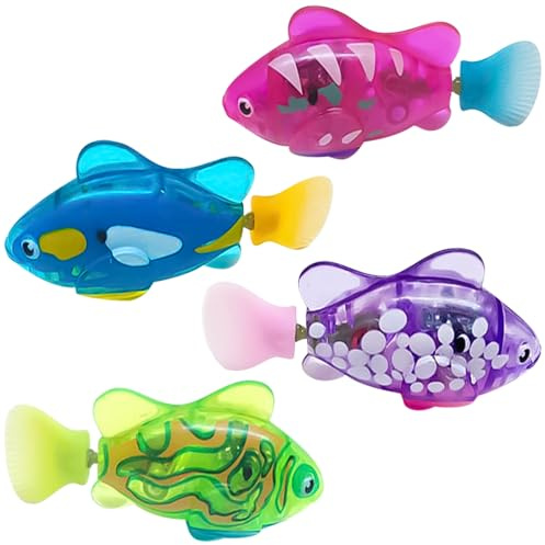 Mineup 4 Piezas Robo Fish, Robofish con luz Sensora, Peces de Juguete Electrónica, Pez Nadador robótico, Robofish Acuario para Mascotas