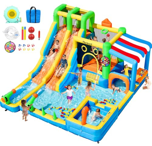 Hoppborg med fläkt inomhus utomhus, torr/vattenrutschkana för barn från 3 till 10 år, barns Bouncy Castle XXL