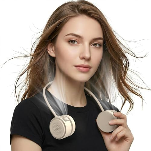 ViSSKO Nackenventilator Tragbarer, Halsventilator USB Mini, 3 Geschwindigkeiten, 2000mAh Persönlicher Ventilator Umhängen Ventilator, Faltbarer USB Ventilator für Küche Büro Gym Reise - Aprikose