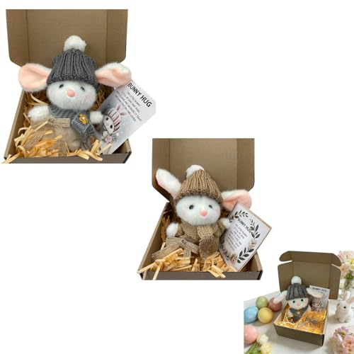 Easter Mini Plush Bunny Play, Little Pocket Bunny, Cute Rabbit Plush Toy in a Tin, Pocket Sized Portable Kids Toy, DIY Pet Rabbit Adoption, Easter Basket Stuffer for Children (2 Pcs-A)