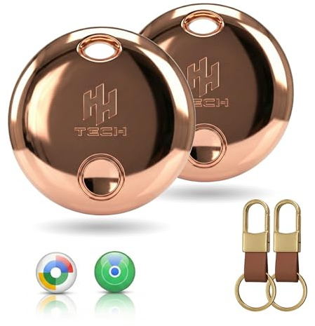 HH-Tag Dual Premium Edition (Rose Gold Pack-2) For Apple and Android Devcies, Smart Tracker Tag, Replaceable Battery, Track Your Keys, Bag, Suitcase, and More with Apple Find My and Google Find Hub