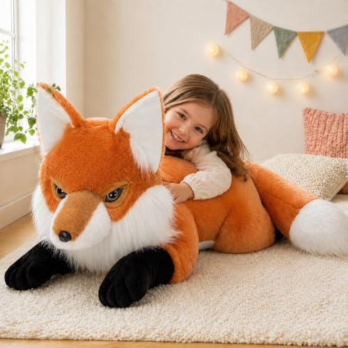 MorisMos 80cm Lang Riesen Fuch Kuscheltier XXL, Groß Fuch Stofftier Plüschtier, Gross Weich Foxteddy Geschenk Geburtstag Weihnachten Geschenk Kinder Baby
