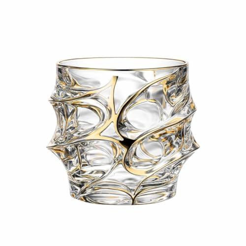 Yunmeryker Crystal Brandy Snifter with Gold Rim, Glass for Spirits Tast, 300ml Gilded Edge Stemmed Goblet, Color to 1