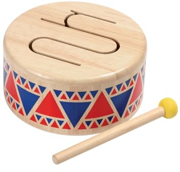 PLAN TOYS Schlagzeug Kinder - Trommel Kinder - Musik Spielzeug ab 1 Jahr - Kindertrommel aus Holz - Kinderschlagzeug inkl. Trommelstock mit Gummikopf