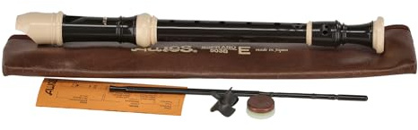 Aulos C-Sopran Blockflöte Symphony 503B - dunkelbraun / elfenbeinfarbig - barocke Griffweise, mit Doppellöcher - mit Tasche, Wischerstab etc. - abnehmbare Daumenstütze - 3-teilig - gebogener Windkanal