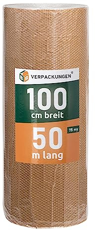 BB-Verpackungen 1 x Luftpolsterfolie 1,0 x 50 m papierkaschiert (75 my stark, Schutz von empfindlichen Gegenständen) - Sets zwischen 1 und 4 Rollen