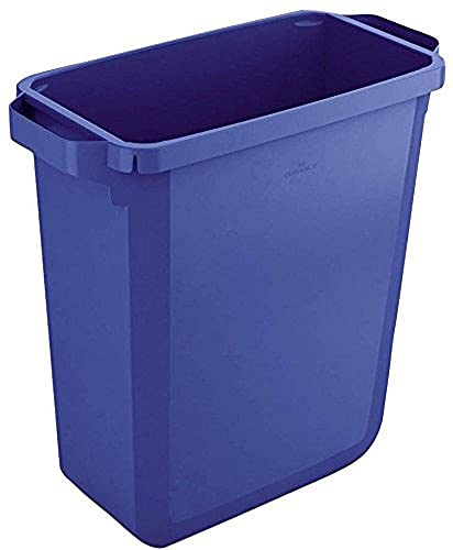 Durable Abfalleimer Durabin 60 Liter, lebensmittelecht, mit Tragegriffen, blau, 1800496040 | Rechteckiger Kunststoffbehälter, lebensmittelecht, Klemmschlitze für Säcke, Maße 590 x 600 x 282 mm