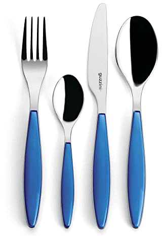 Guzzini - Feeling, 24-Piece Cutlery Set - Mediterranean Blue, 15.8 x 7.5 x h25.5 cm - 23000076