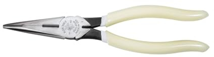 Klein Tools D203-8-GLW Long Nose Pliers, Hi-Viz Glow In the Dark Pliers with Extended Grips For Reach and Leverage, 8-Inch